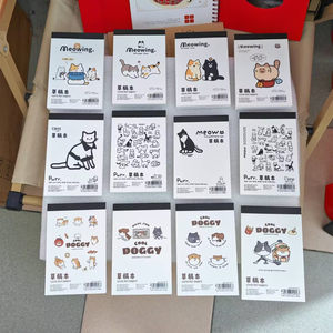 伊莎儿卡通猫狗A6空白草稿本可摊平便携学生演算随身涂鸦厚小本本