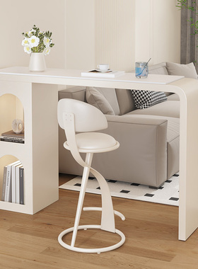 轻奢岩板吧台桌家用客厅隔断靠墙垭口高脚桌奶油风阳台休闲小吧台