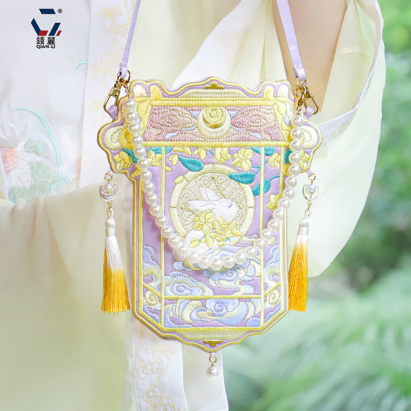 中秋绣花包包古风斜挎包汉服包月兔宫灯异形汉服配饰
