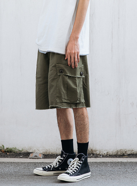 日系潮牌做旧工装短裤夏季ins大口袋百搭休闲宽松五分裤男女潮裤