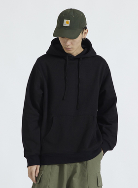 纯色BF风ins余文乐同款潮牌外套宽松加厚加绒卫衣男女连帽情侣装