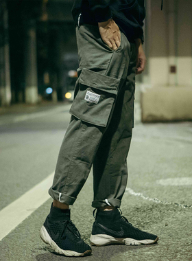 秋冬国潮原创口袋工装裤男潮牌余文乐宽松百搭直筒裤休闲工装长裤