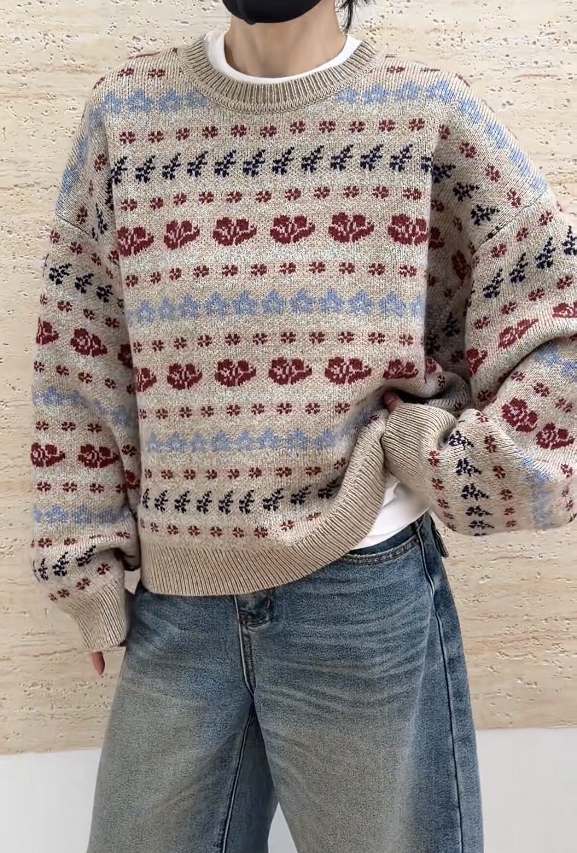 C26089诗歌兰名族风毛衣 26秋冬款时气质复古花色圆领羊毛毛衣女