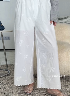 T5097直筒休闲裤 诗歌兰女装2026夏款气质白色九分裤刺绣花边裤女