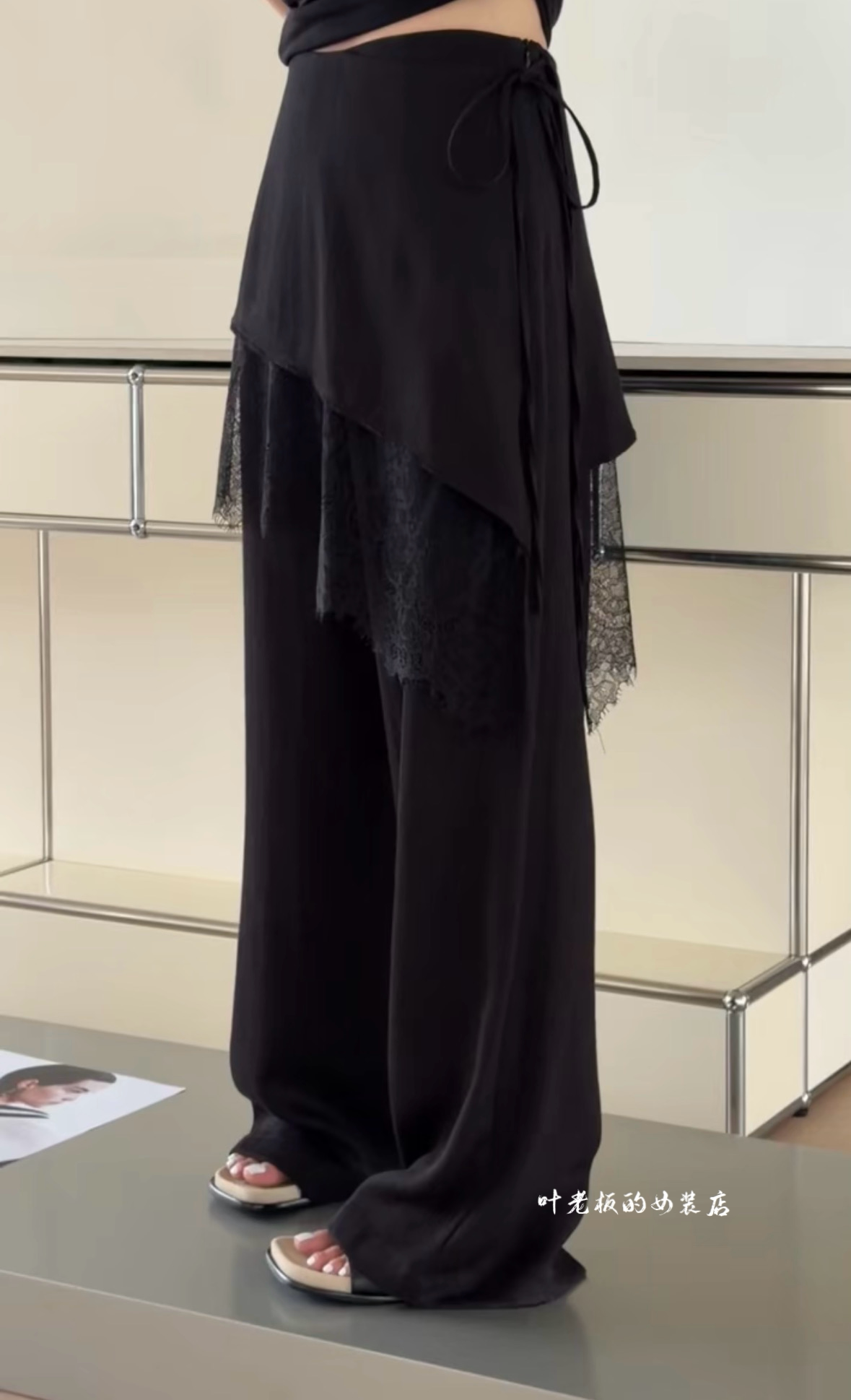 现货P187023休闲西裤 诗歌兰欧货女装2026春款气质黑色蕾丝屁帘裤