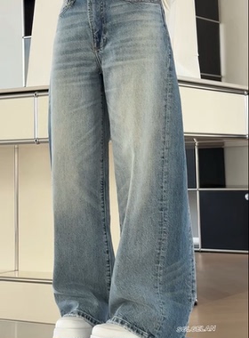 15888韩货牛仔裤 诗歌兰女装2026早春款气质蓝色不规则直筒牛仔裤