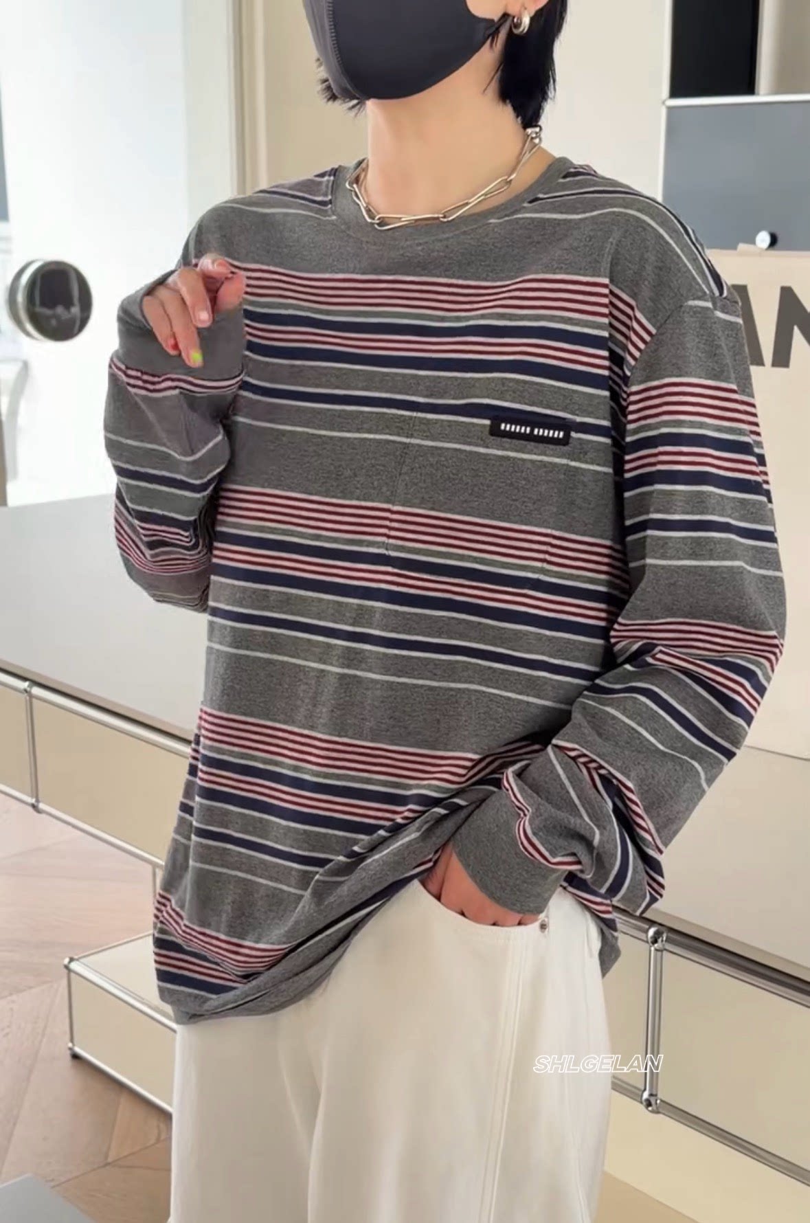 C58597条纹上衣 诗歌兰女装2026春款 气质百搭拼色条纹字母T恤女