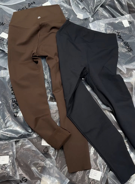 03369诗歌兰瑜伽裤2024秋冬款 时尚百搭咖色收腹显瘦加绒鲨鱼裤女