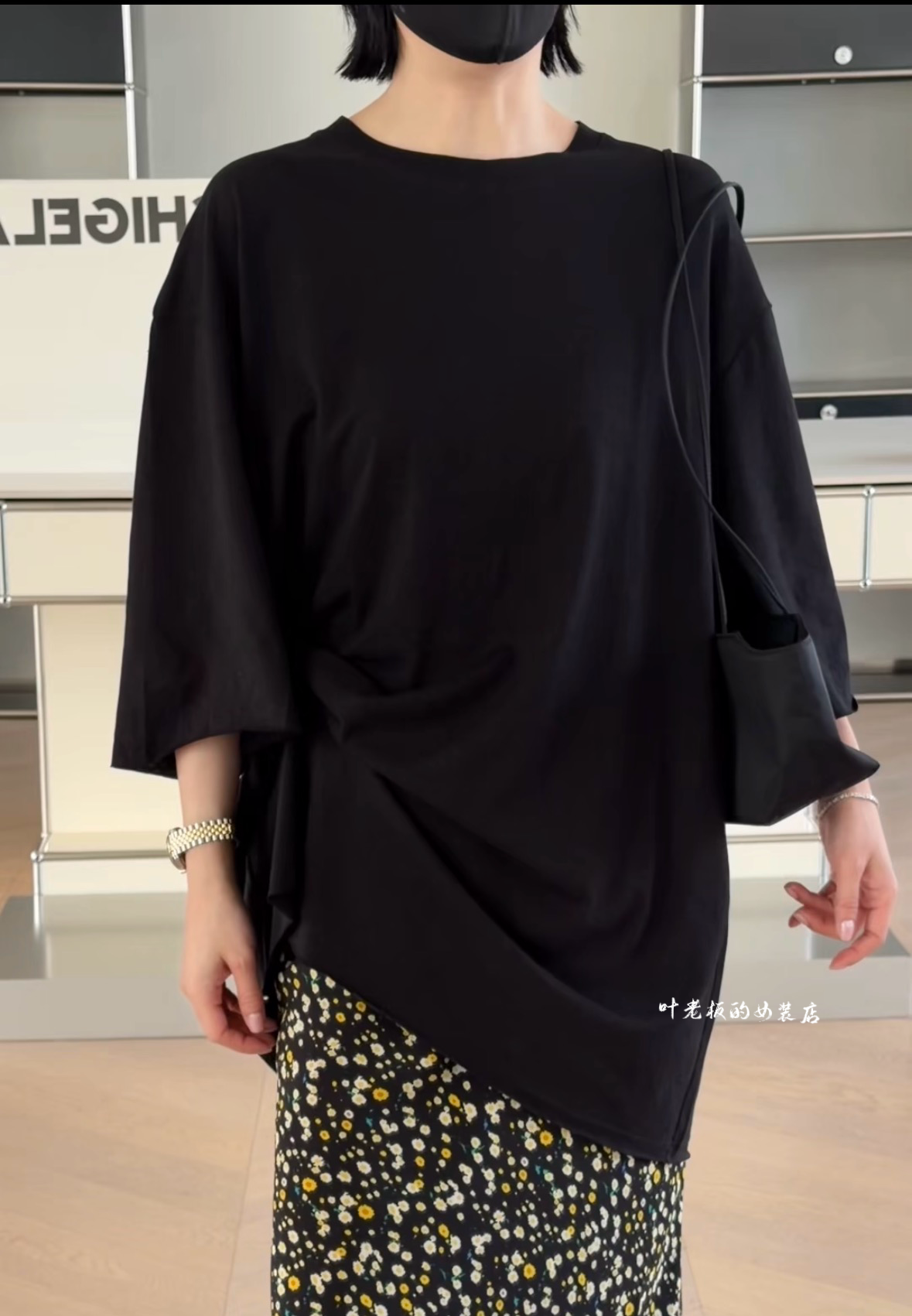 T258大版型T恤 诗歌兰女装2026夏款显瘦黑色圆领短袖中长款T恤女