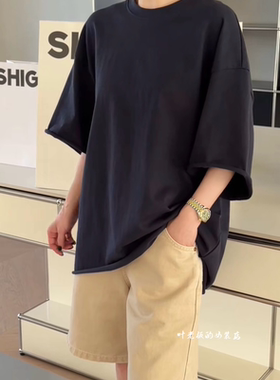 T12212针织棉T恤 诗歌兰欧货女装2026夏款气质蓝色后中线短袖女