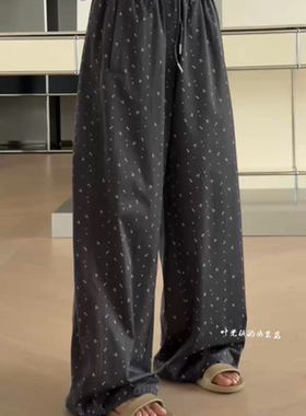 T2434-1小花防晒裤 诗歌兰女装2026夏款气质洋气灰色松紧腰休闲裤