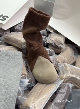 25166诗歌兰袜子2025冬款 百搭咖色堆堆袜羊毛开衩袜套中筒袜女