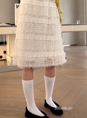 80300纱半裙 诗歌兰女装2026早春款气质白色松紧腰蕾丝半身裙女