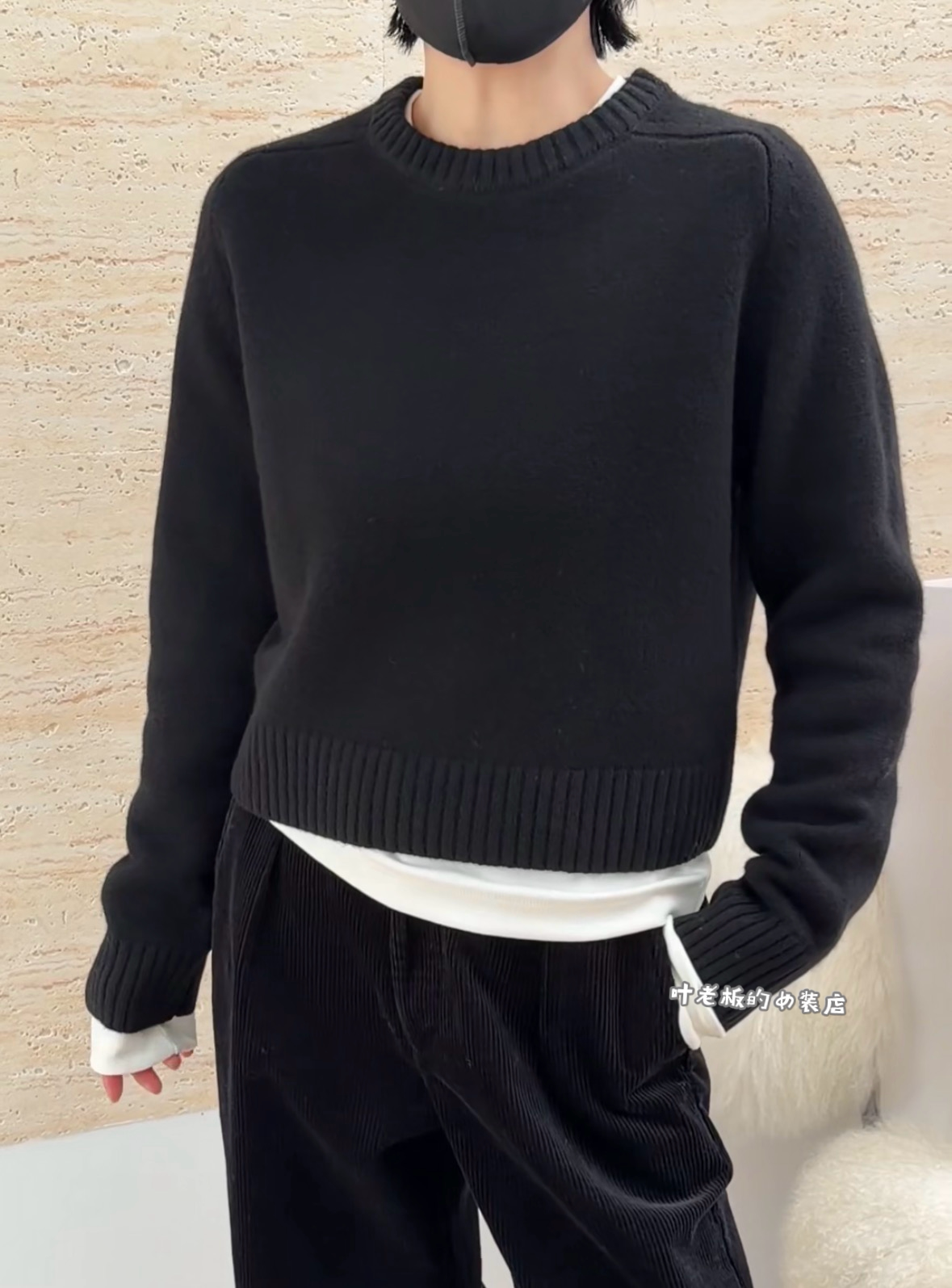 C26075黑色短款毛衣 诗歌兰女装26秋冬款百搭显瘦圆领针织毛衣女