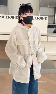 P44223休闲外套 诗歌兰欧货女装2026春款气质米白色连帽口袋外套