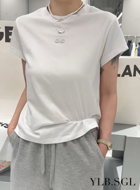 58180诗歌兰女装2025夏款 时尚简约白色圆领短袖修身字母正肩T恤
