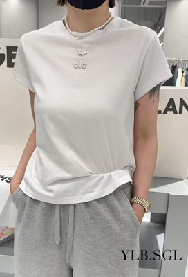 58180诗歌兰女装2025夏款 时尚简约白色圆领短袖修身字母正肩T恤