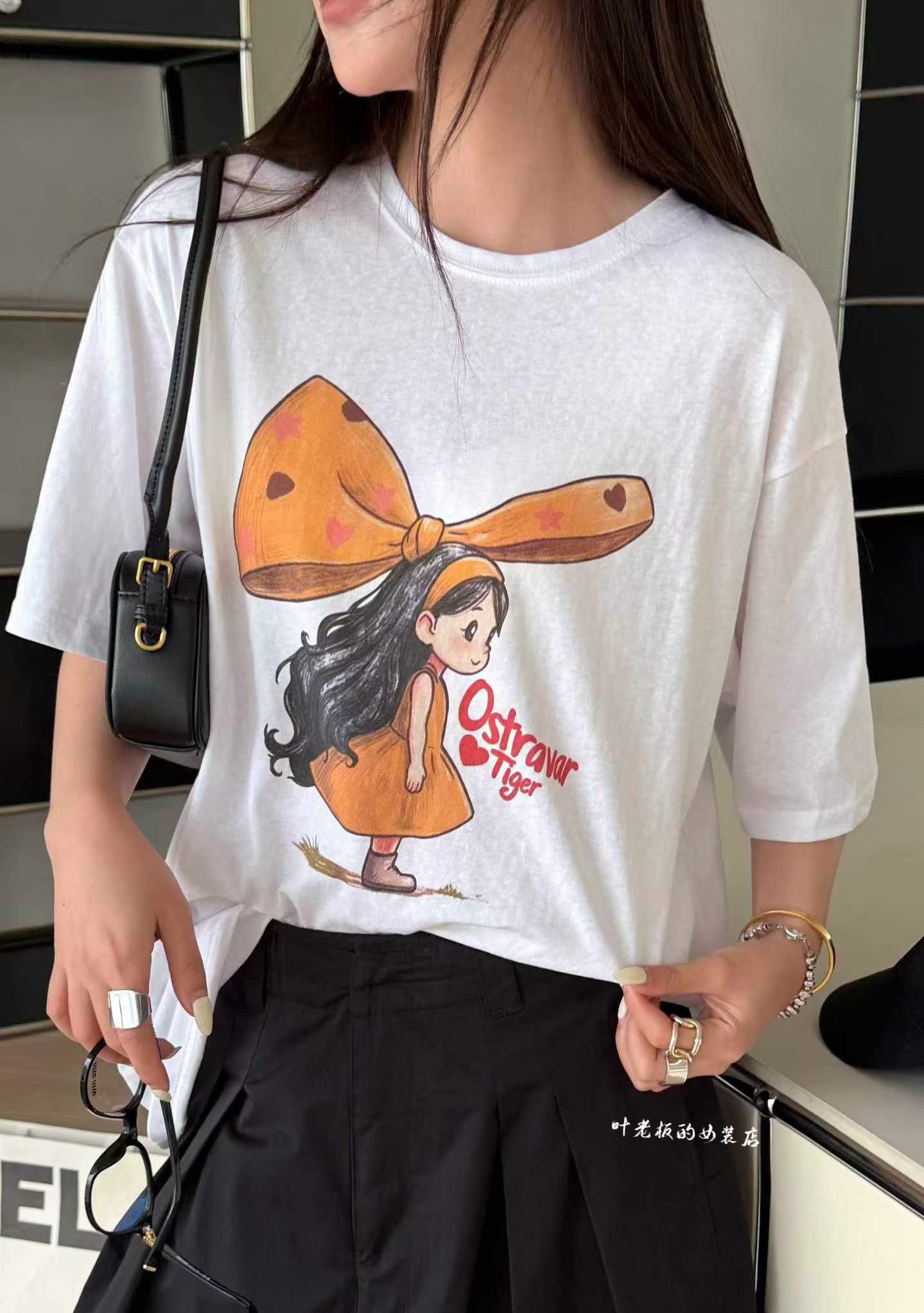T2268卡通短袖 诗歌兰女装2026夏款白色休闲圆领短袖女孩T恤女