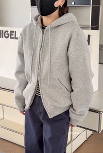 C58564诗歌兰女装2026春款 时尚百搭灰色厚实拉链连帽卫衣女外套