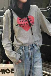 Z73诗歌兰韩货女装 2026春款百搭灰色慵懒风气质字母爱心T恤女