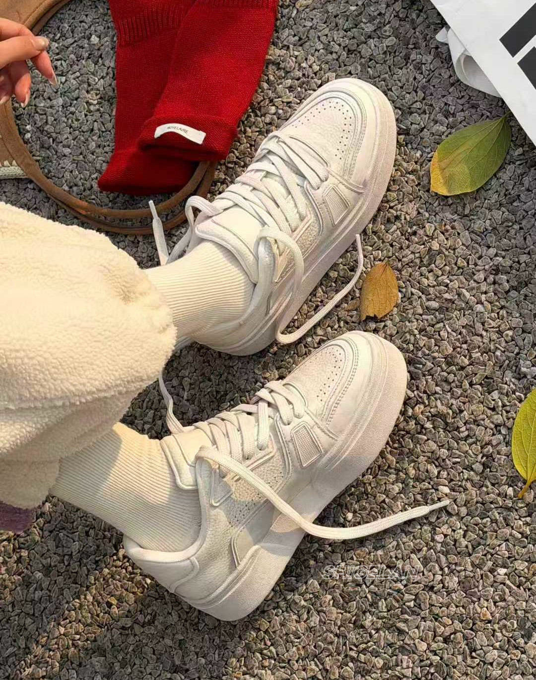 166-33诗歌兰小白鞋 2026春款百搭厚底增高系带休闲板鞋真皮女鞋