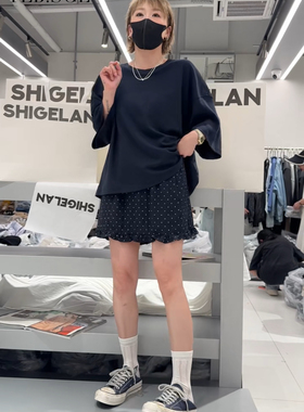现货59999诗歌兰女装2025夏款 气质藏蓝色蝙蝠款圆领落肩短袖T恤