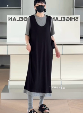 Z58001假两件休闲裙 2026夏款诗歌兰女装气质黑灰色长款连衣裙女