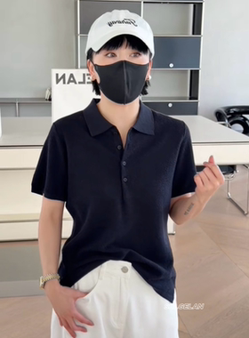 现货P69005翻领短袖 诗歌兰欧货女装2026夏款气质蓝色POLO领T恤女