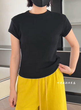 现货T8097简约短袖诗歌兰女装2026夏款显瘦黑色针织弹力修身T恤女
