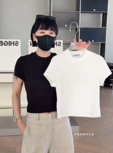 C58638针织棉短袖 诗歌兰女装2026夏款显瘦百搭弹力圆领短款T恤女
