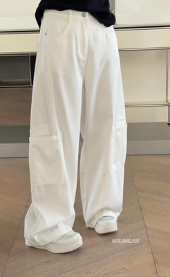 P2058工装牛仔裤 诗歌兰欧货女装2026春款气质白色口袋直筒休闲裤