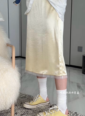 Z103花边裙诗歌兰女装2026夏款气质浅黄色醋酸蕾丝边半裙女可退换