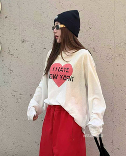 Z73诗歌兰字母上衣2026早春款韩货女装气质做旧米白色休闲爱心T恤