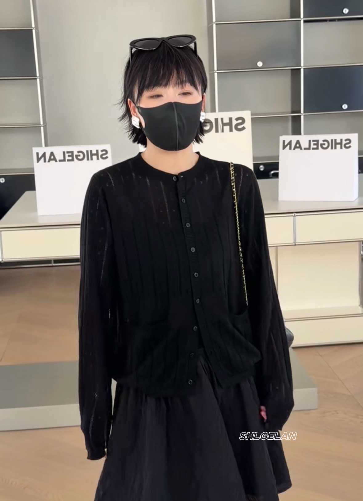 现货P0927602口袋开衫 诗歌兰欧货女装2026春款黑色镂空针织衫女