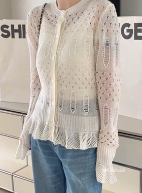 55499花边上衣 诗歌兰欧货女装2026春款甜美浅黄色镂空花纹针织衫