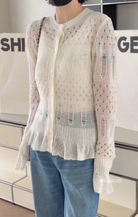 55499花边上衣 诗歌兰欧货女装2026春款甜美浅黄色镂空花纹针织衫