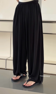 T59766诗歌兰收口松紧裤 2026夏款女装显瘦气质黑色褶皱夏凉裤女