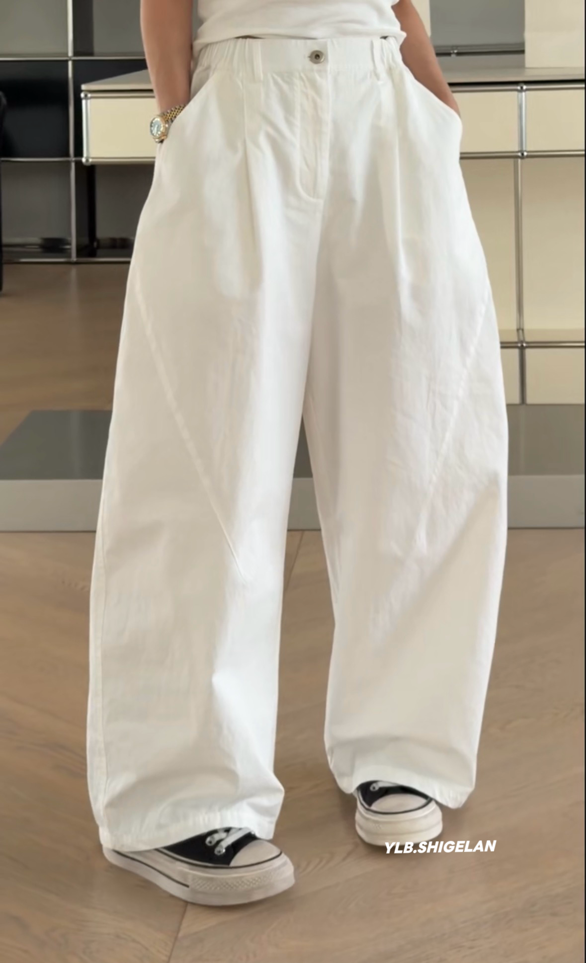 C58612松紧腰休闲裤诗歌兰女装2026春夏款简约百搭宽松白色休闲裤