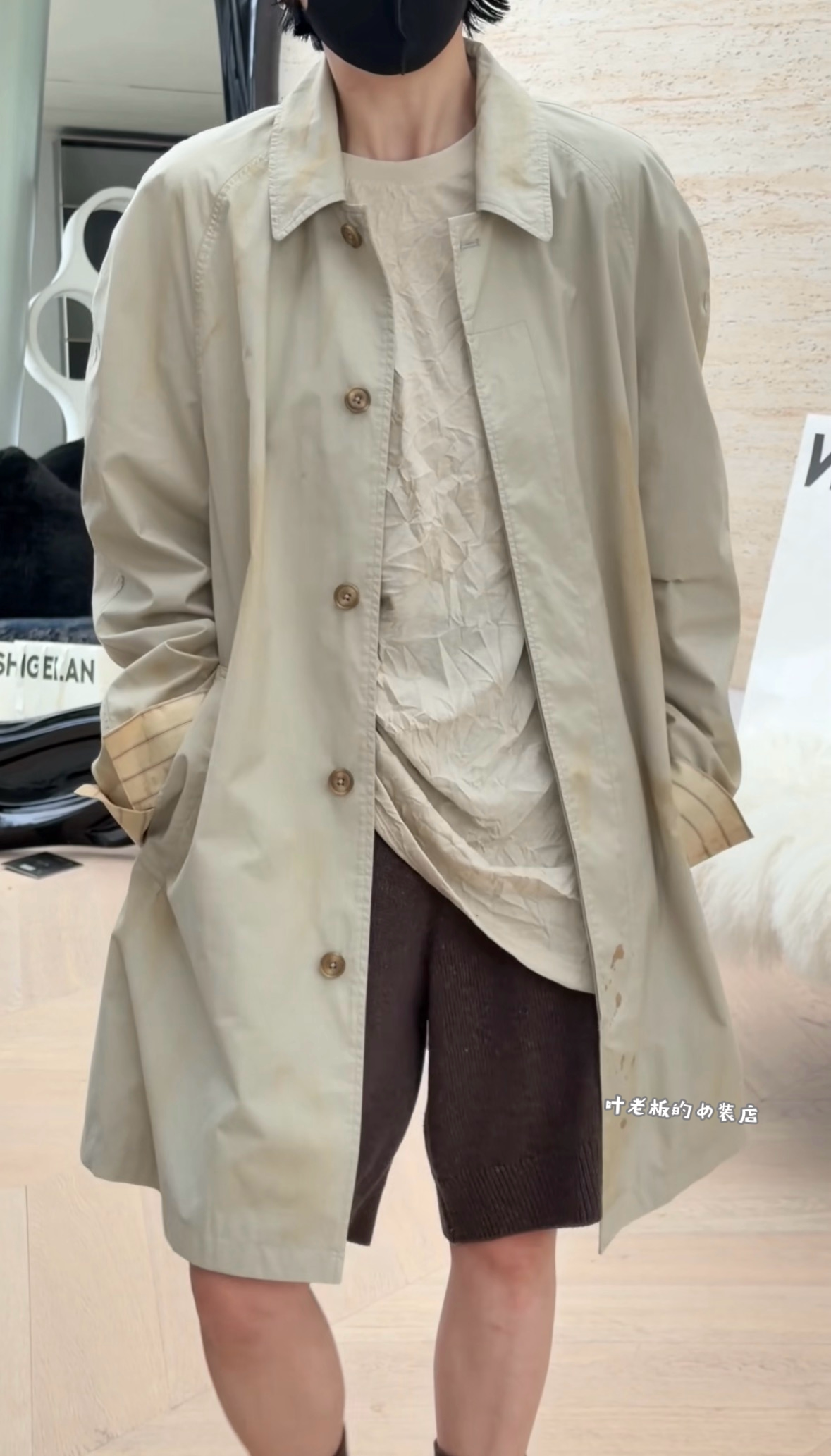 Z26018休闲风衣 诗歌兰欧货26秋款气质米色中长款脏脏风衣外套女