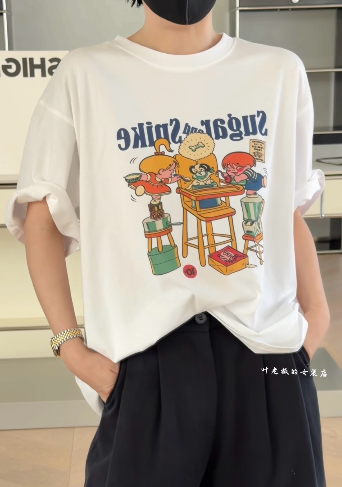 T2281趣味短袖 诗歌兰厂货26秋款休闲白色字母卡通印花T恤女
