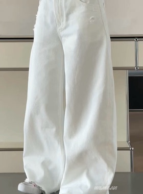 55017破洞裤 诗歌兰欧货女装2026春款气质白色香蕉裤毛边牛仔裤女