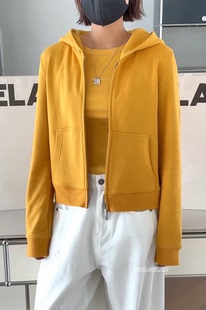04261帽衫 诗歌兰2026春款欧货女装气质黄色拉链短款连帽卫衣女