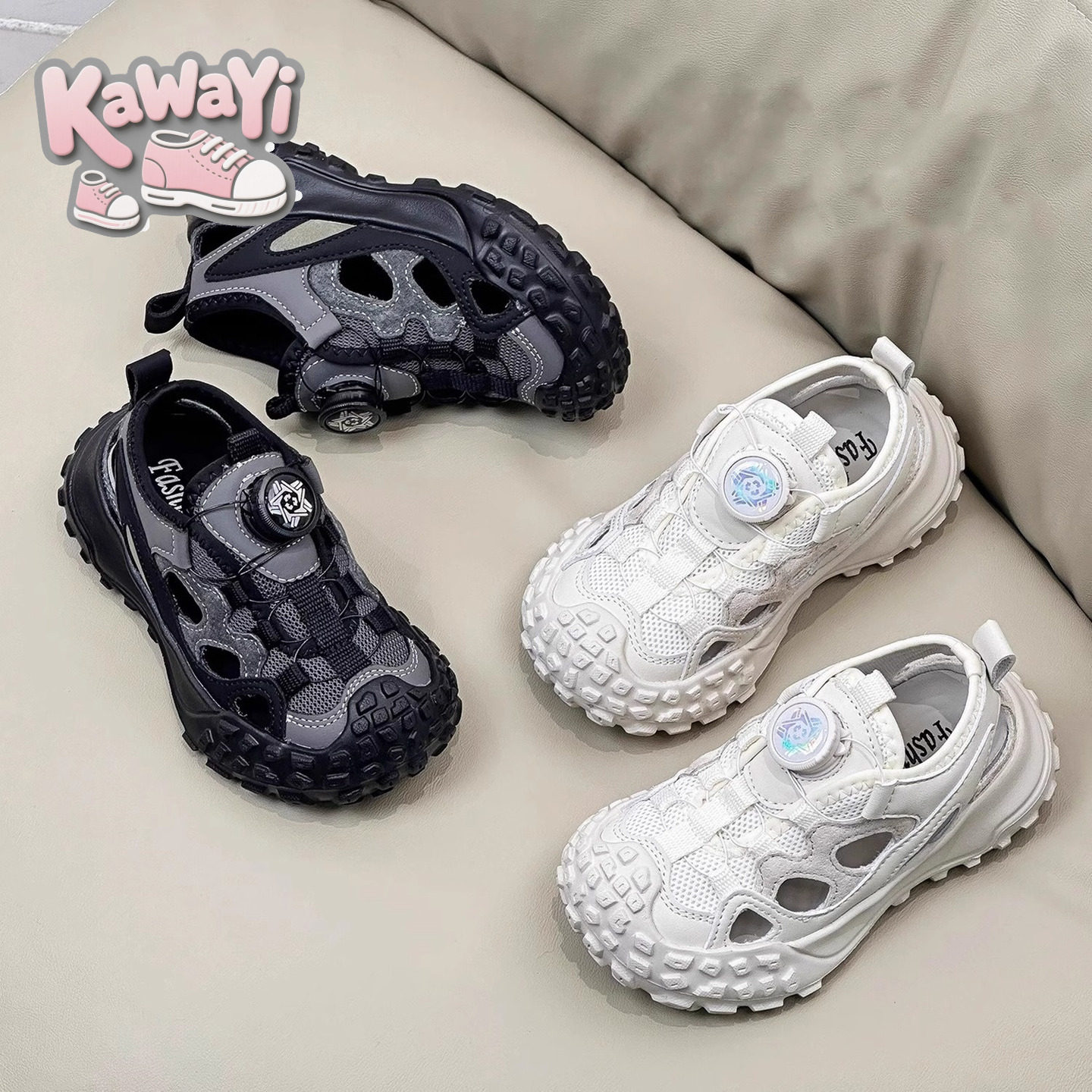 夏季凉鞋儿童旋转纽扣跑步鞋