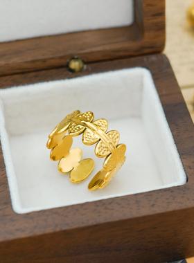 钛钢18K金开口戒指女戒