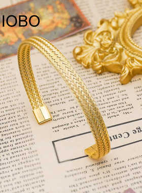 C形开口手镯百搭钛钢编织个性