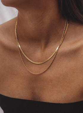 欧美双层麻花拼接刀片钛钢项链女