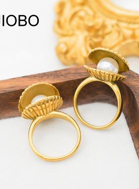 欧美复古珍珠戒指可调节