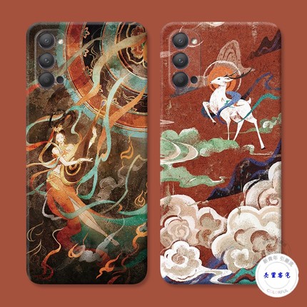 敦煌艺术9适用oppo reno6手机壳8 5pro+7中国风4se鹿3k复古2z女款