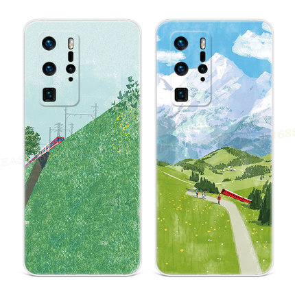 旅行插画适用于华为p60手机壳p40p20p10p9夏日plus文艺pro+小清新
