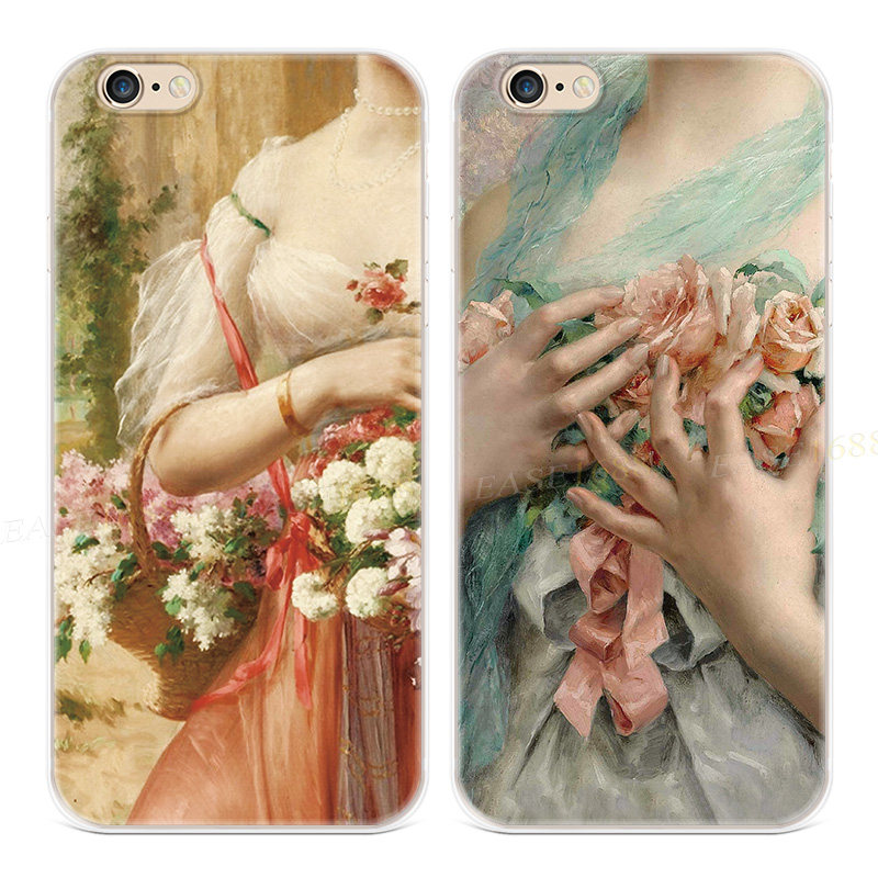 鲜花少女油画适用iPhone8p